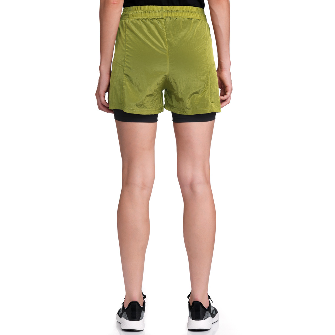 Gina Sports Damen Sport-Shorts zweilagig gelbgrün / dunkelgrau