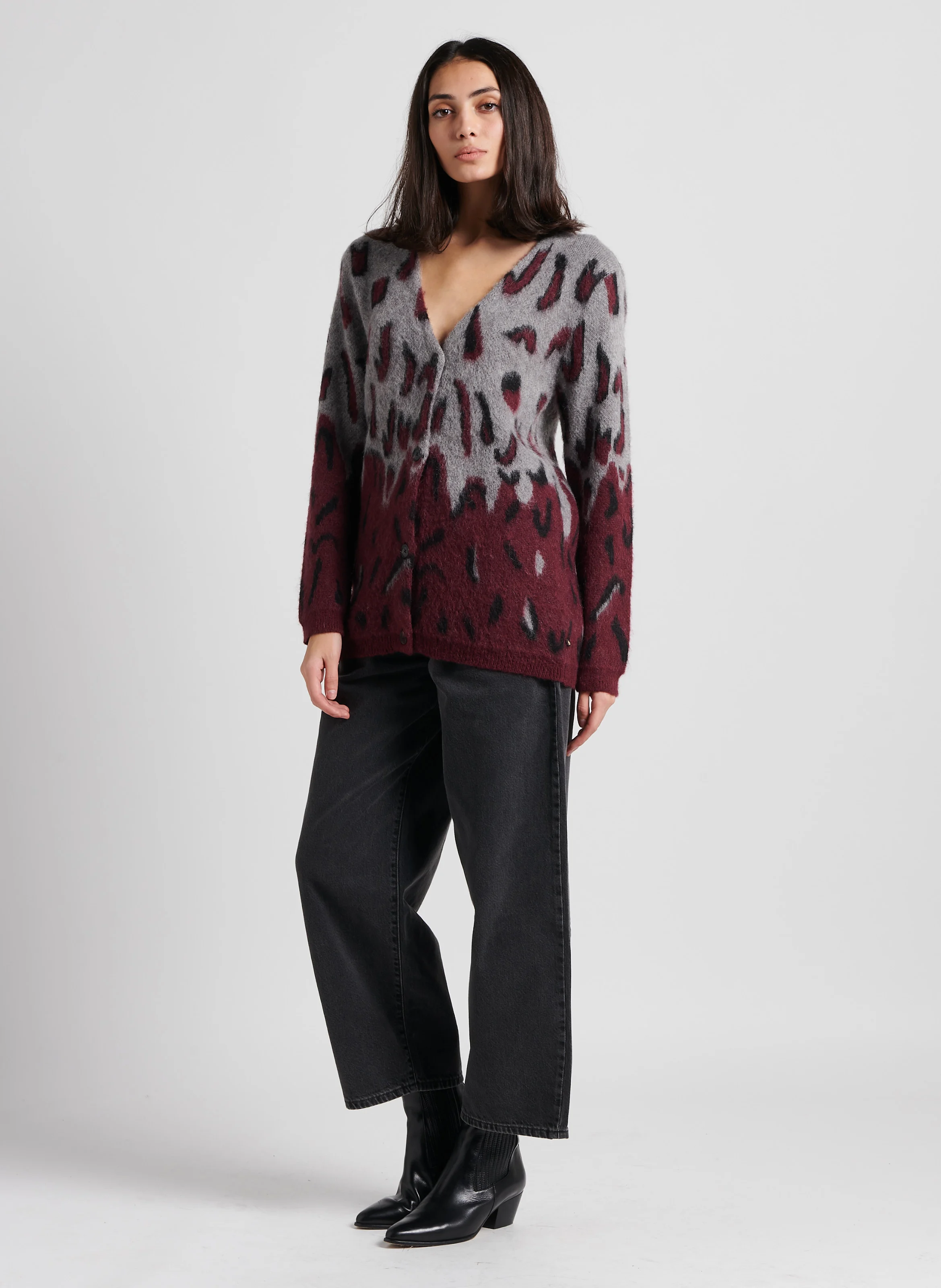Gilet droit col V imprimé | Rouge