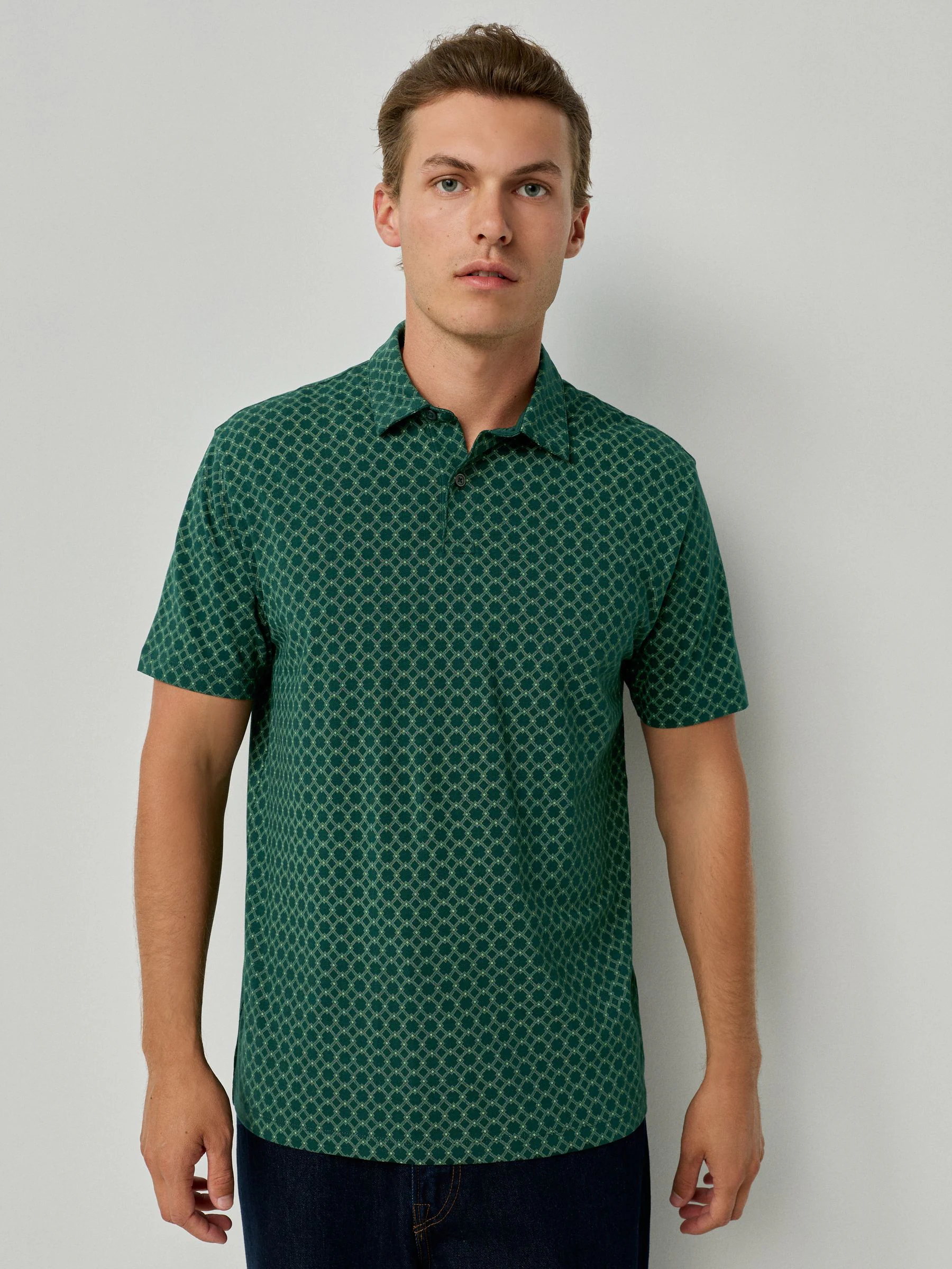 Marineblauw/groen/bordeauxrood/geometrisch - Set van 3 jersey poloshirts met korte mouwen