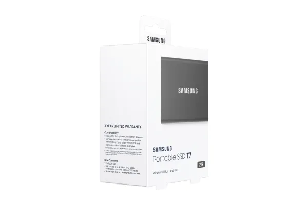 Samsung T7 MU-PC2T0T - SSD - krypteret - 2 TB - ekstern (bærbar) - USB 3.2 Gen 2 (USB-C stikforbindelse) - 256-bit AES - titan grå