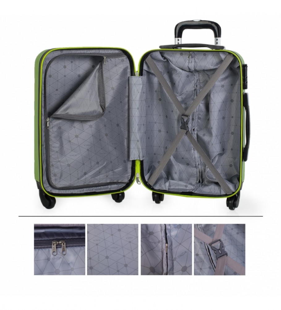 Mala de cabine rígida ITACA com 4 rodas, modelo com rodinhas, cor pistache (código 71250) - 55x38x20cm -