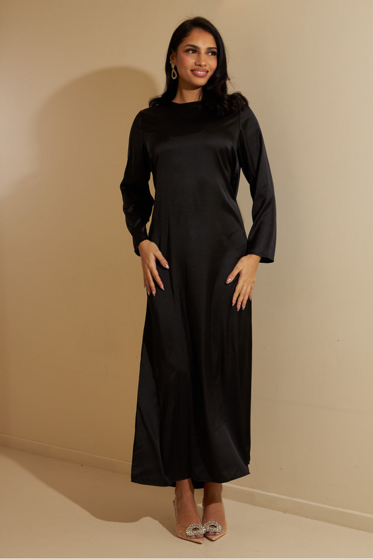 Ensemble 2 pièces robe + gilet à enfiler satiné noir