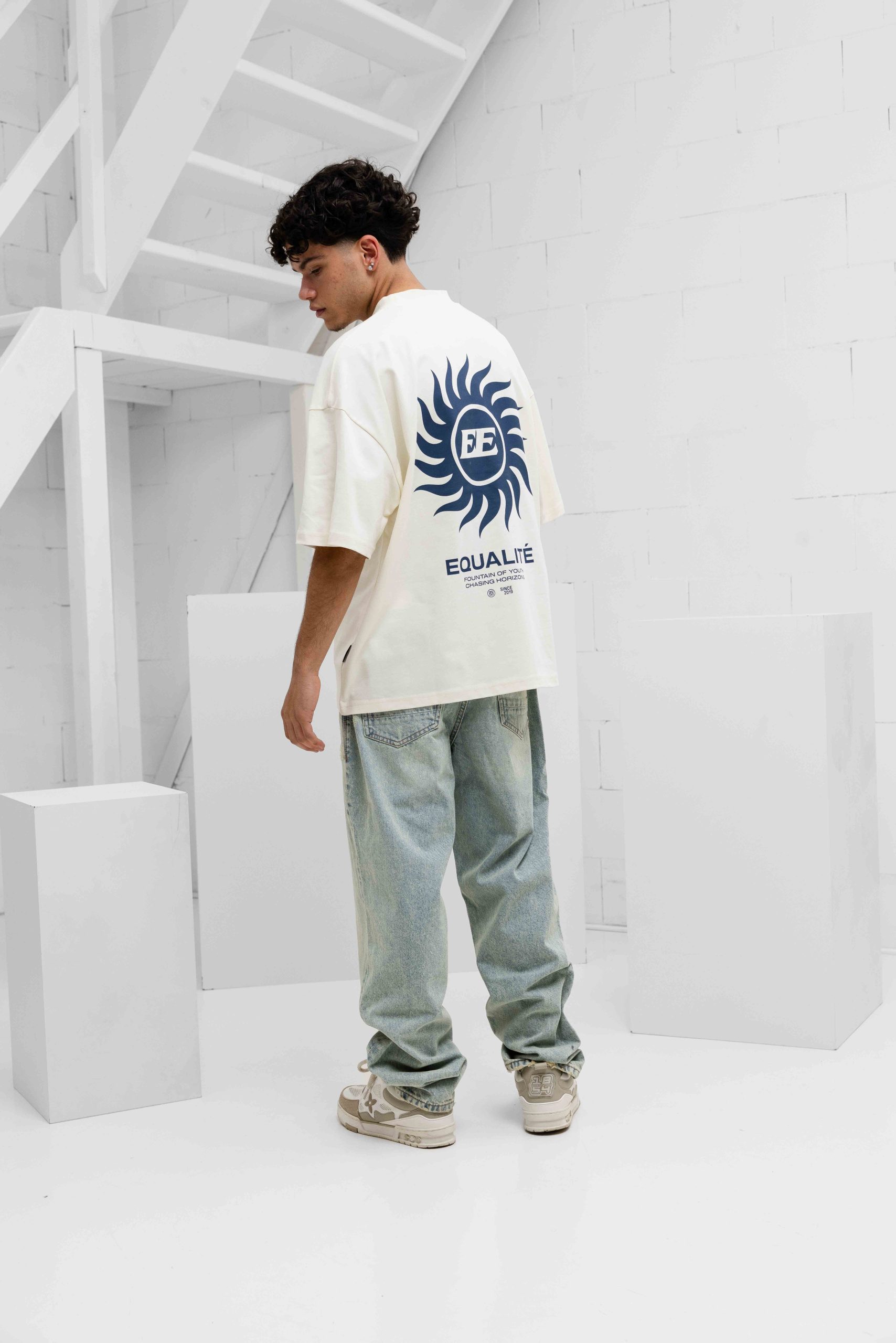 Equalité Sunny Boxy T-Shirt Heren Gebroken Wit/Donkerblauw