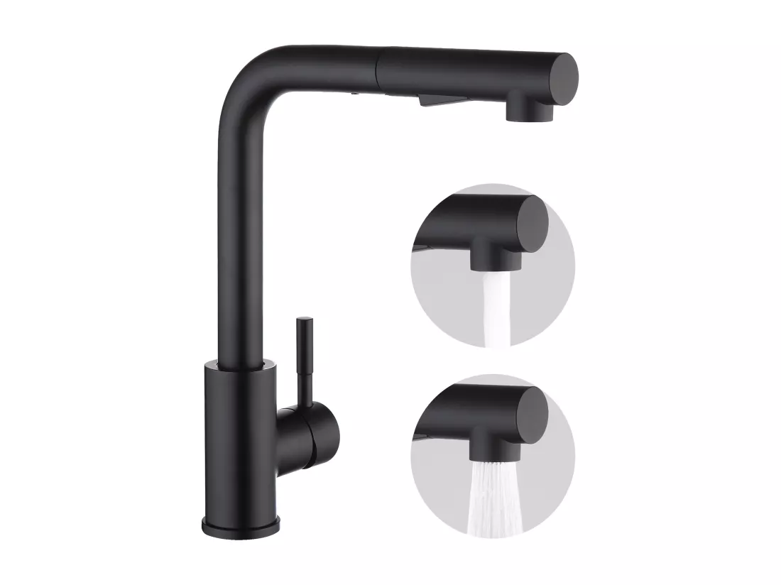 Cecipa max Mitigeur de Cuisine Noir avec Douchette Extractible + Distributeur de Savon de Cuisine Brossée