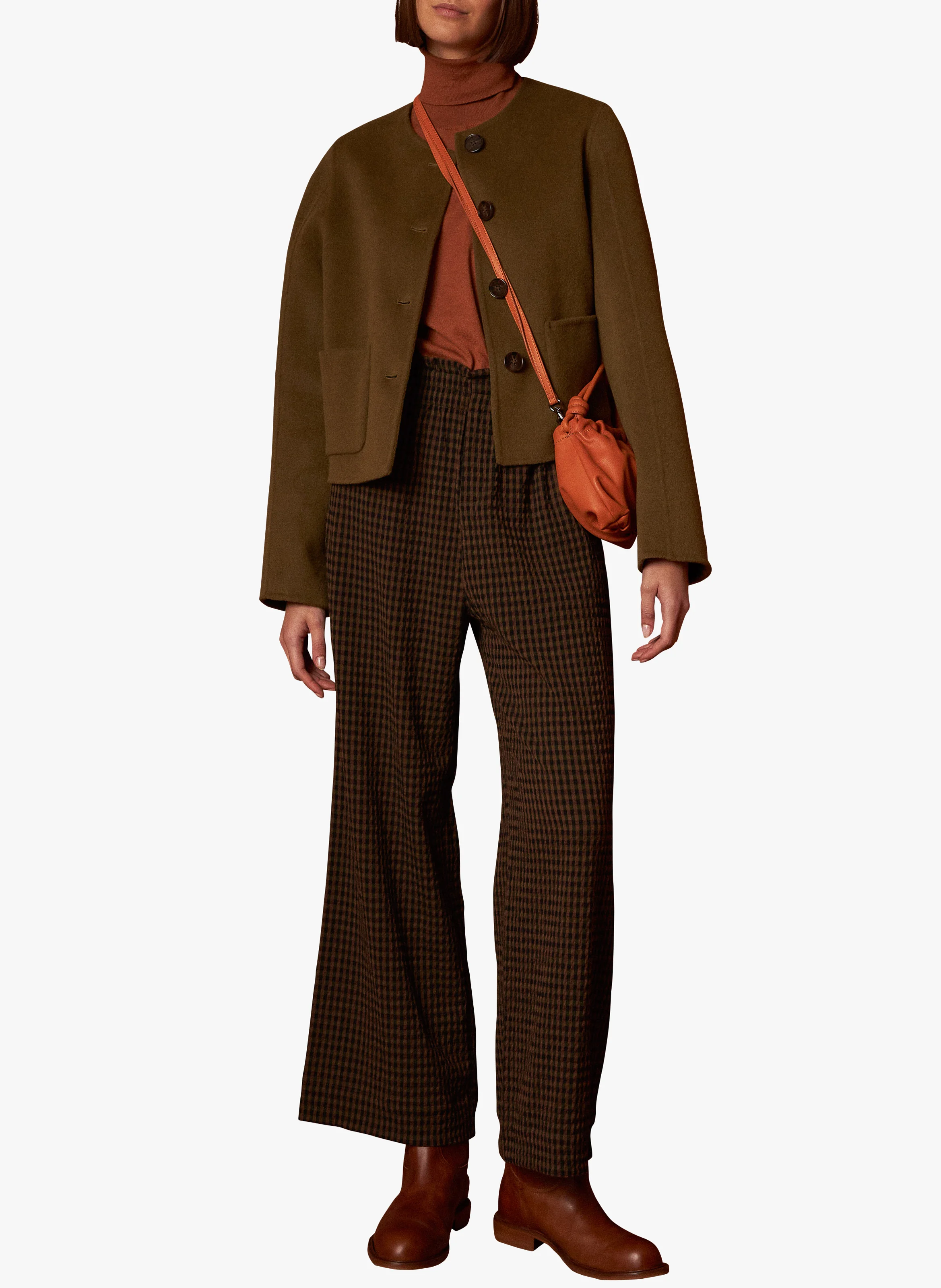 Pantalon large à carreaux| Marron