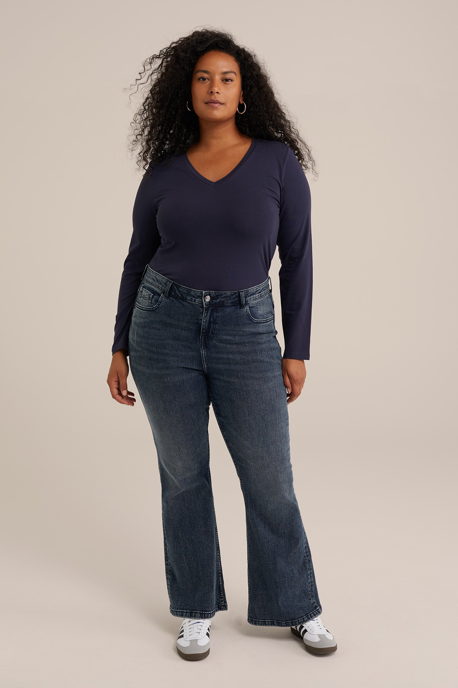 T-shirt - Curve WE Fashion Donkerblauw