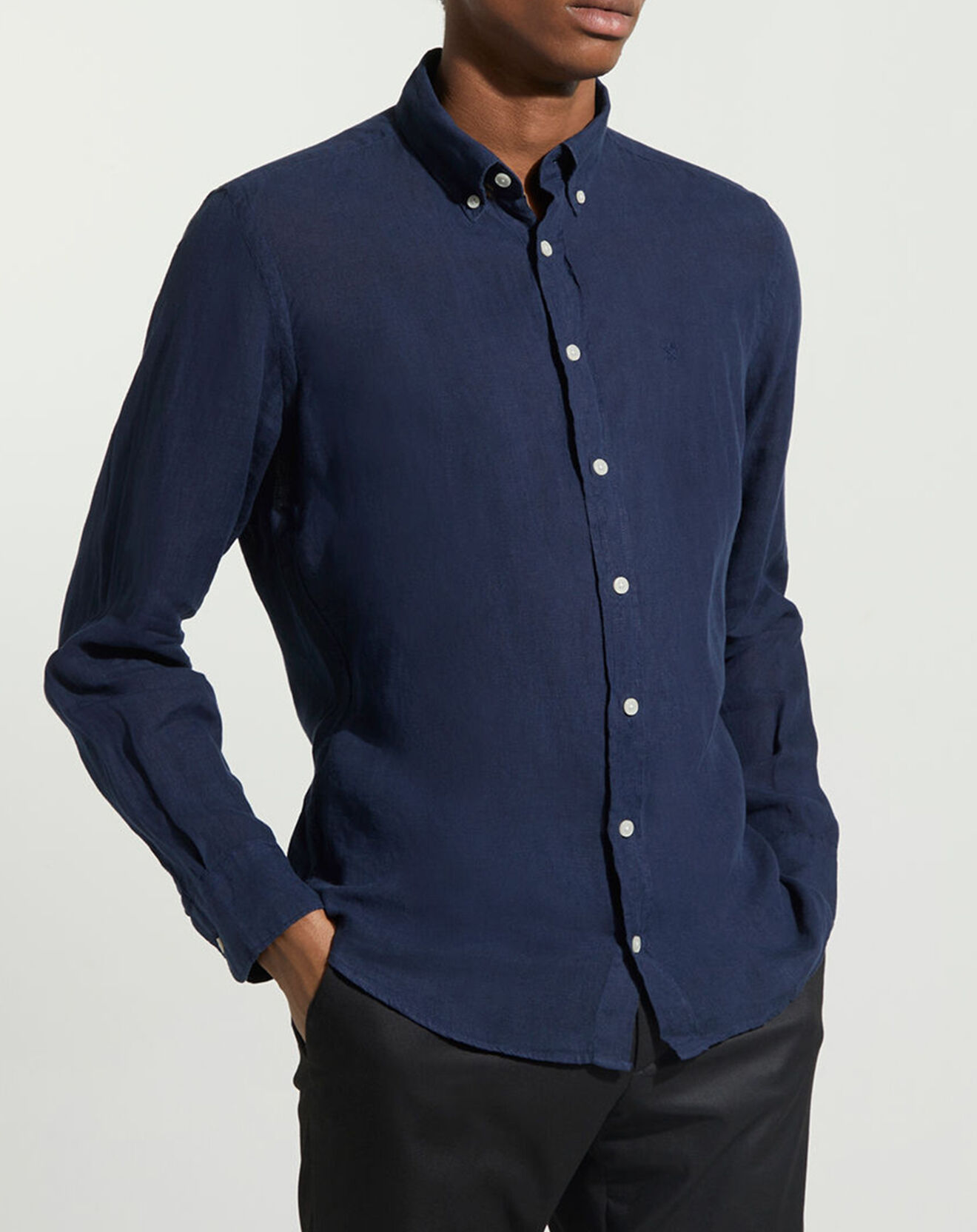 Hackett London Chemise 100% Lin Slim Fit bleu foncé