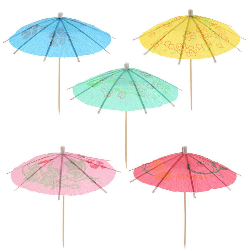(50er Set) Papier Cocktail Schirmchen Sommer Party Spiesse Deko Getränke Schirm - Bunt