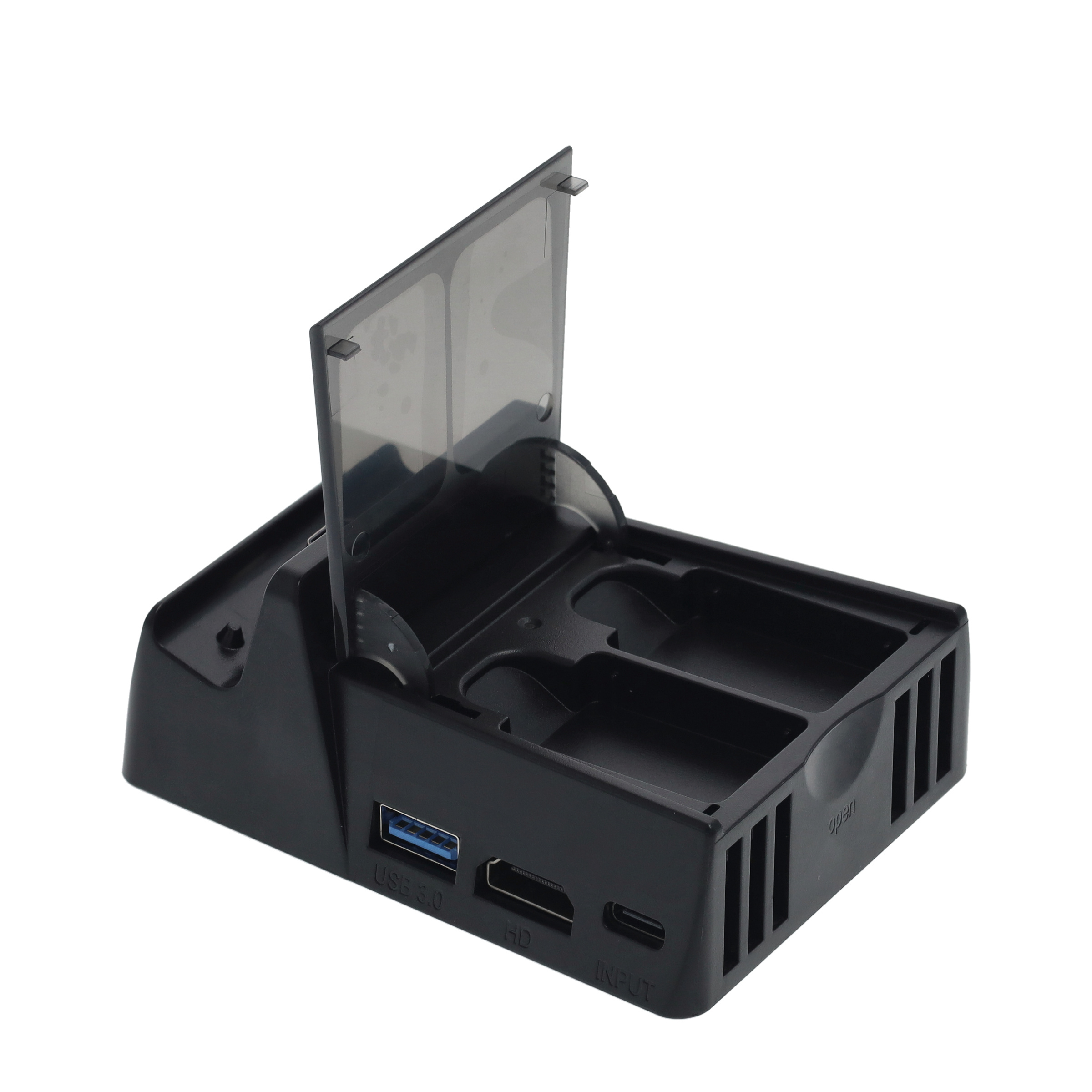 Ladegerät Dockingstation Charging Dock für Nintendo Switch mit Spiele Aufbewahrungsfach und HDMI / USB C / 3x USB - Schwarz