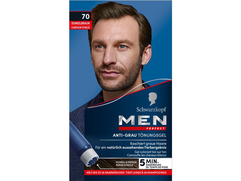 Schwarzkopf Men Perfect Haarcoloration Anti-Grau 70 Dunkelb Leicht anzuwendende Gel-Coloration für Männer