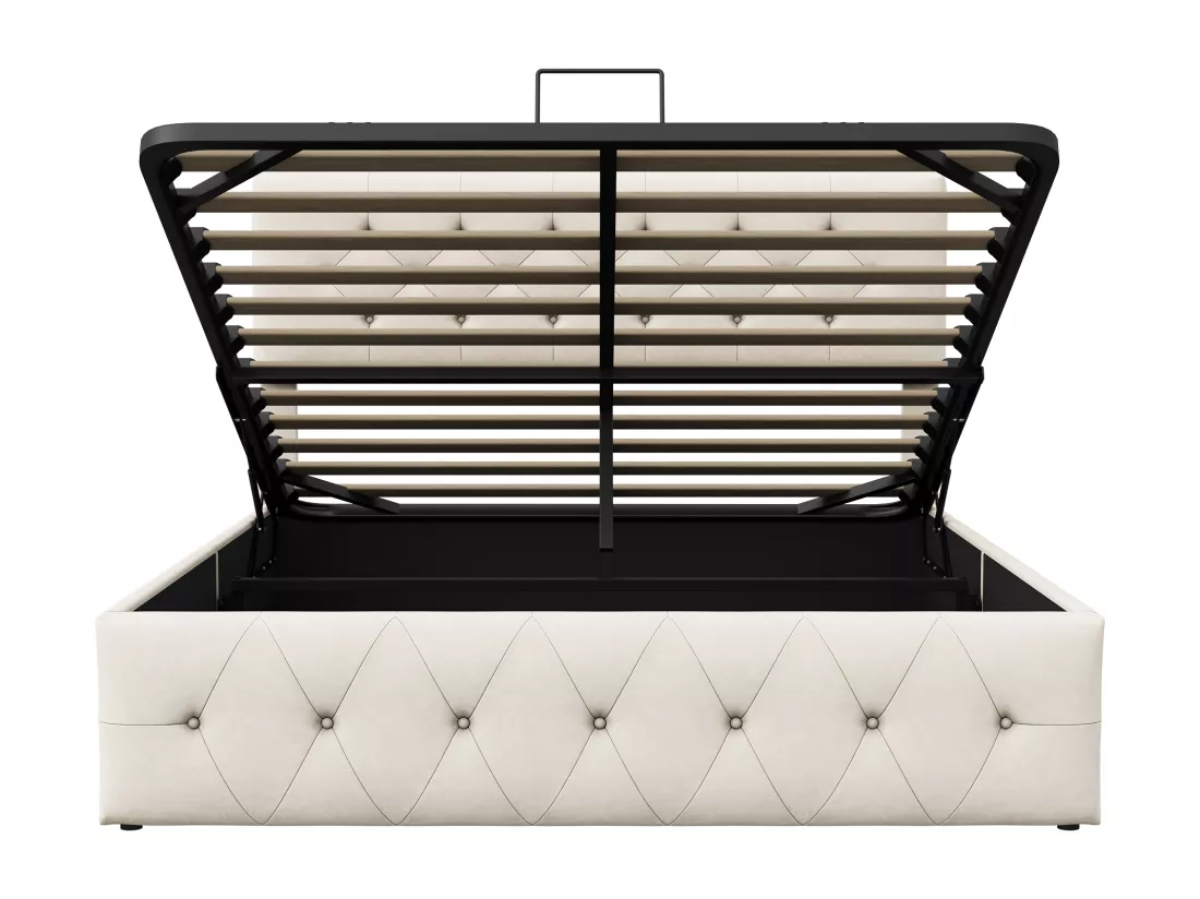 Lit coffre 140 x 200 cm,lit double,tissu velours,beige