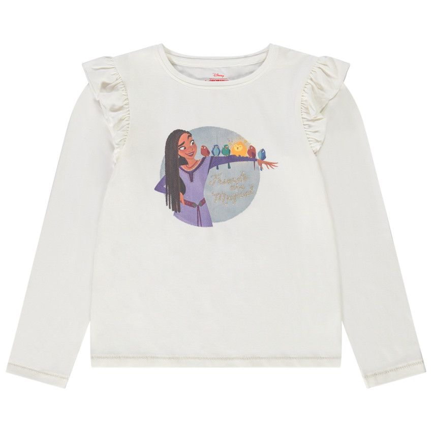T-shirt manches longues en jersey print Wish Disney pour fille - Ecru