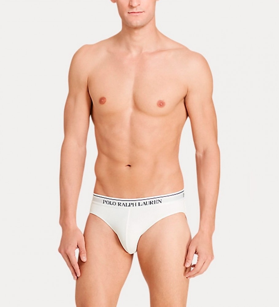 Conjunto de 3 calcinhas de cintura baixa Ralph Lauren nas cores preto, cinza e branco.