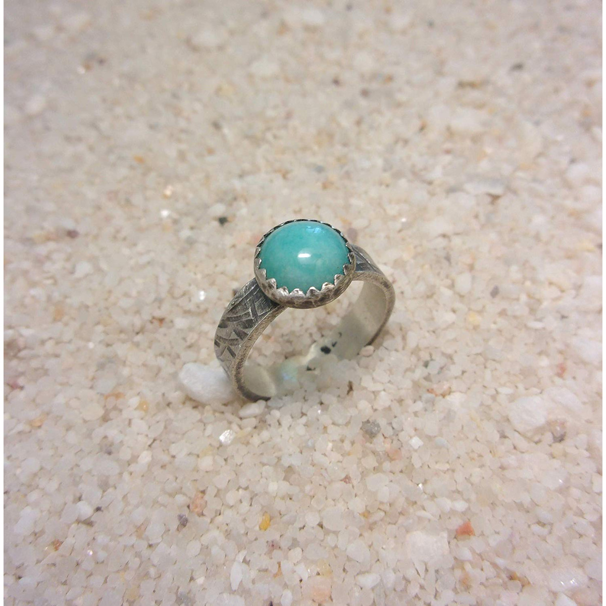Bague Ethnique En Argent 925/1000 et Amazonite