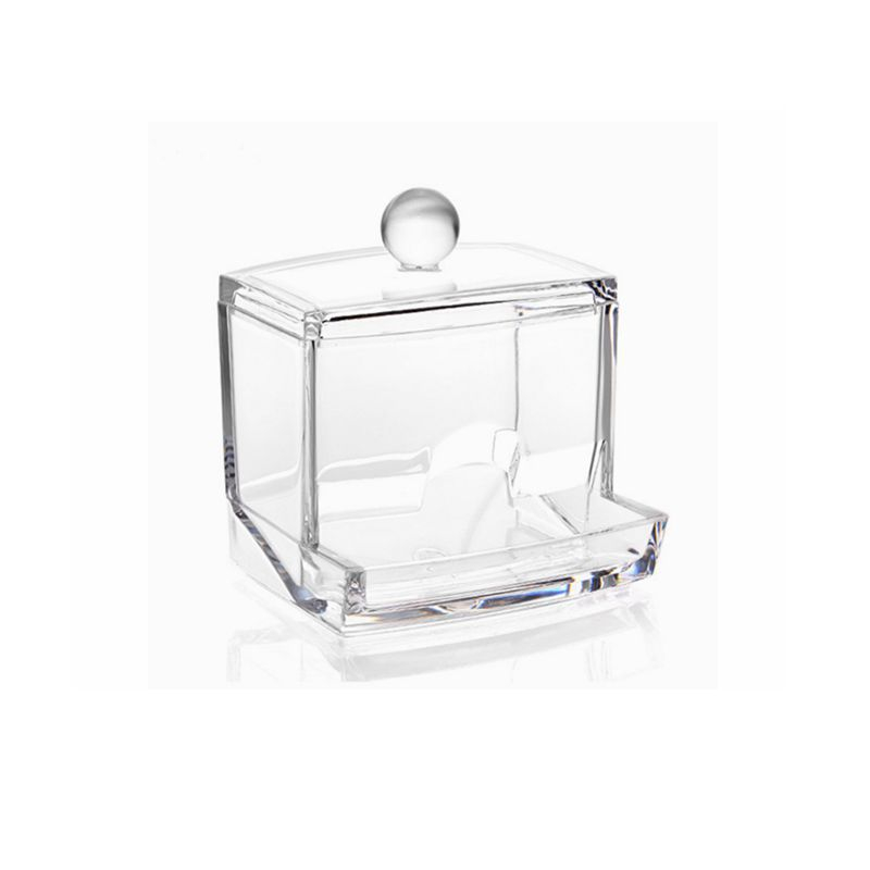 (9x8x7cm) Acryl Wattestäbchen Spender Beauty Make Up Organizer Kosmetik Aufbewahrungsbox mit Deckel - Transparent