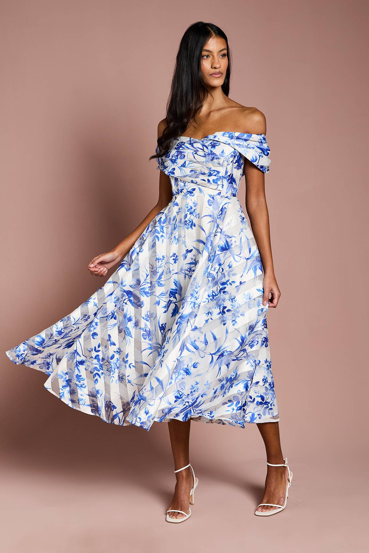 Coast Robe Midi Plissée en Organza à Rayures Petites