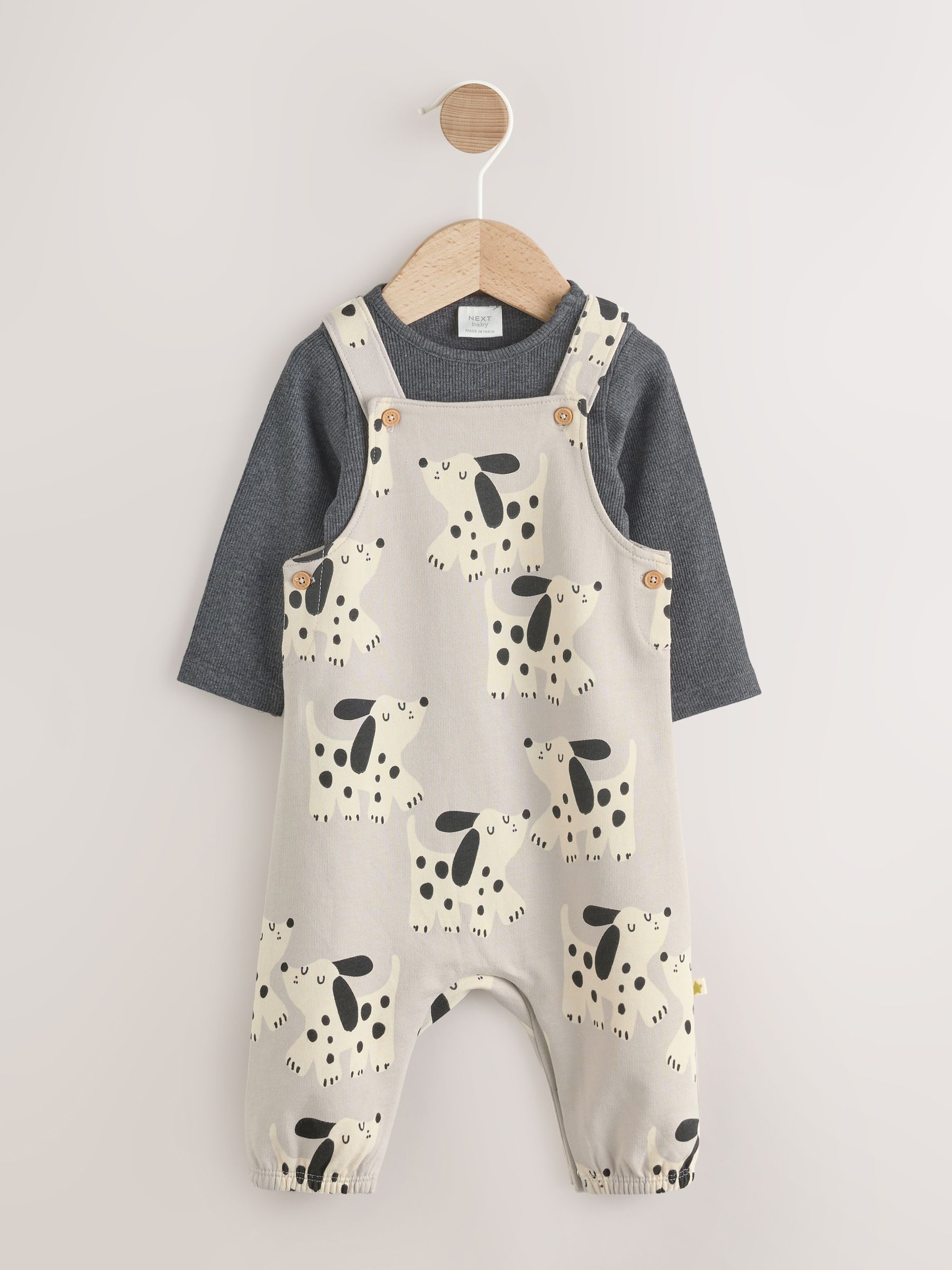 Zwart-wit hond - Jersey tuinbroek en rompertje babyset (0mnd-2jr)