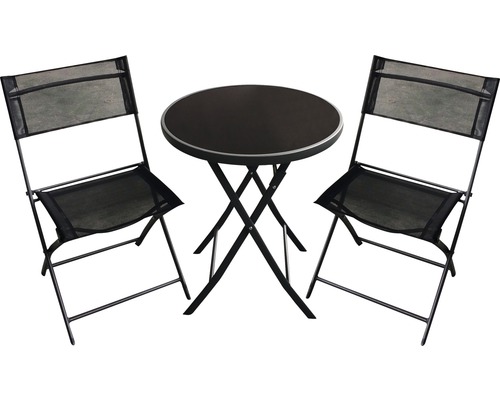 Eetkamerset, tuinmeubelset, loungeset Garden Place Finja 2-zits bestaande uit: tafel, 2 stoelen, glas, metaal, zwart
