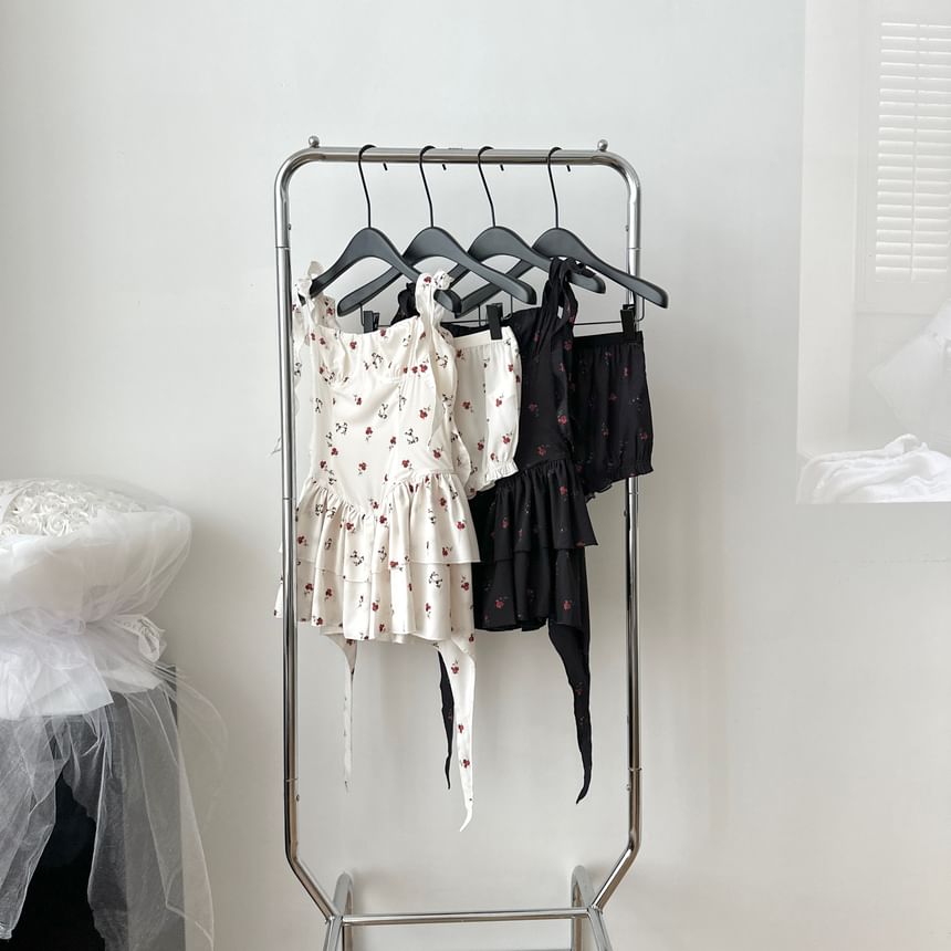 Warelmapo - Mouwloze, asymmetrische mini-A-lijnjurk met bloemenprint