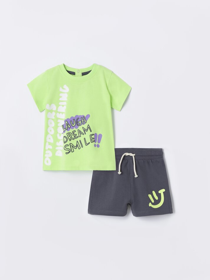 Conjunto de camiseta estampada e bermuda - Verde Fluorescente