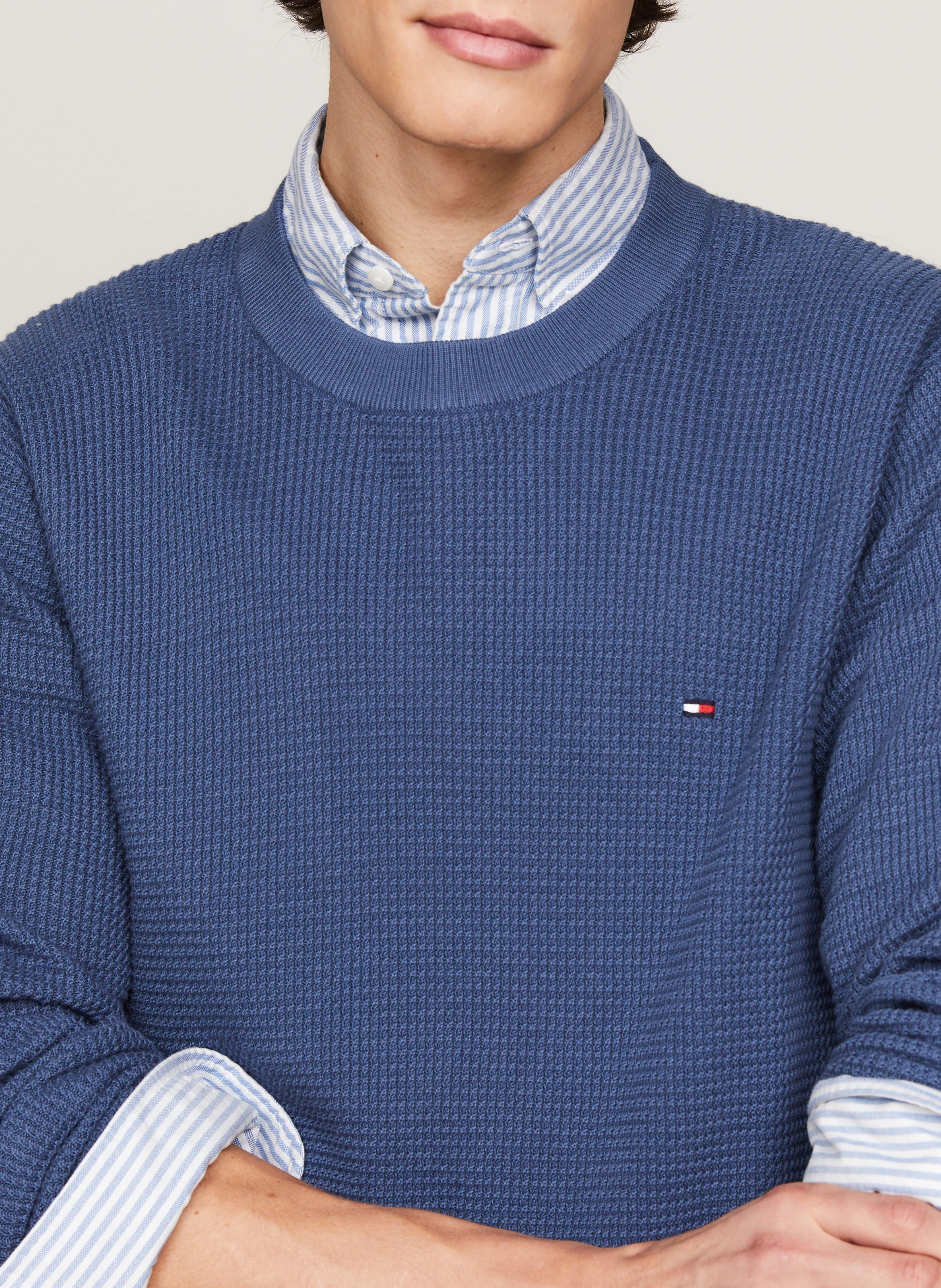 Pull col rond en coton organique | Bleu