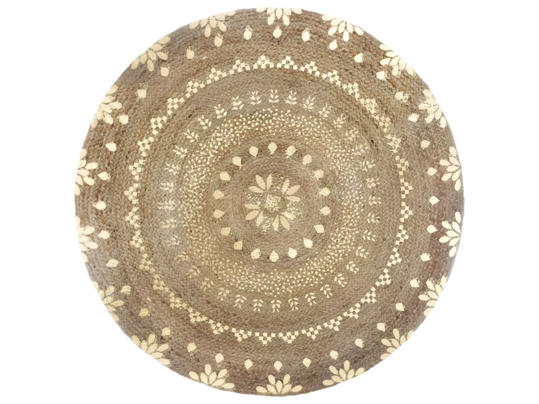 Tapis Rond en Jute éclats dorés D 115 cm
