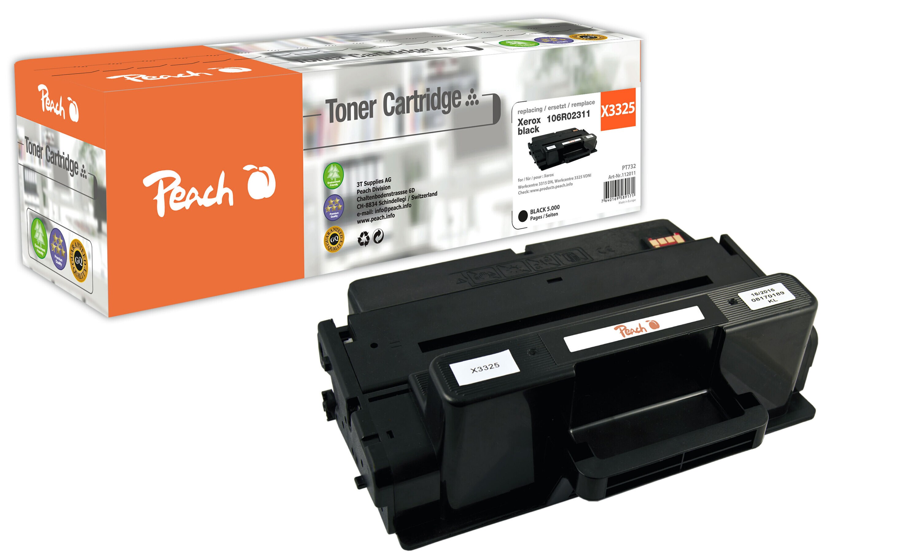 Peach X023Toner bk ersetzt Xerox 106R02311 für z.B. Xerox WC 3315, Xerox WC 3315 DN, Xerox WC 3315 DNI, Xerox WC 3315 DNM, Xerox WC 3325 (wiederaufbereitet)