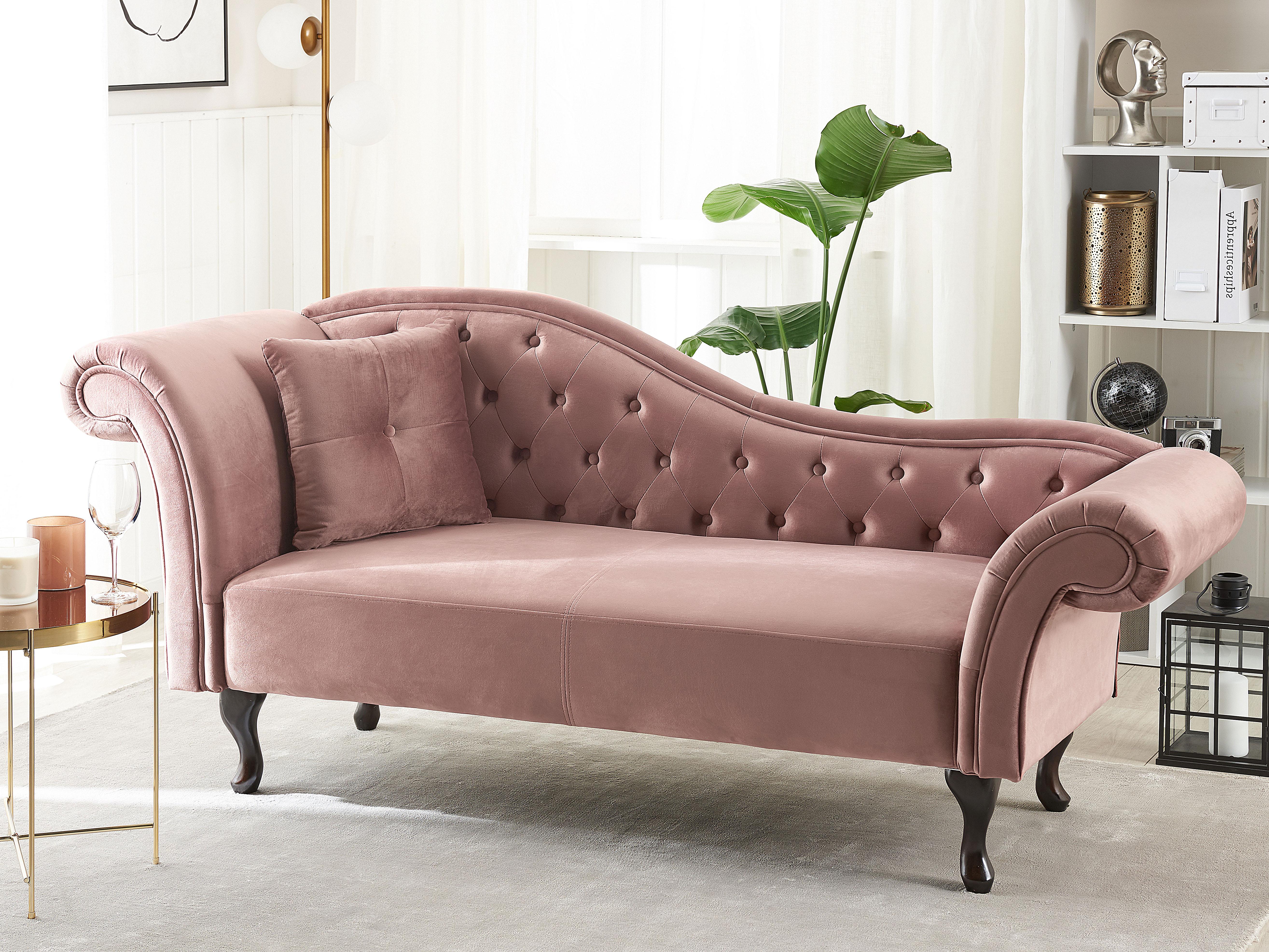 Linkszijdige chaise longue LATTES Fluweel Roze