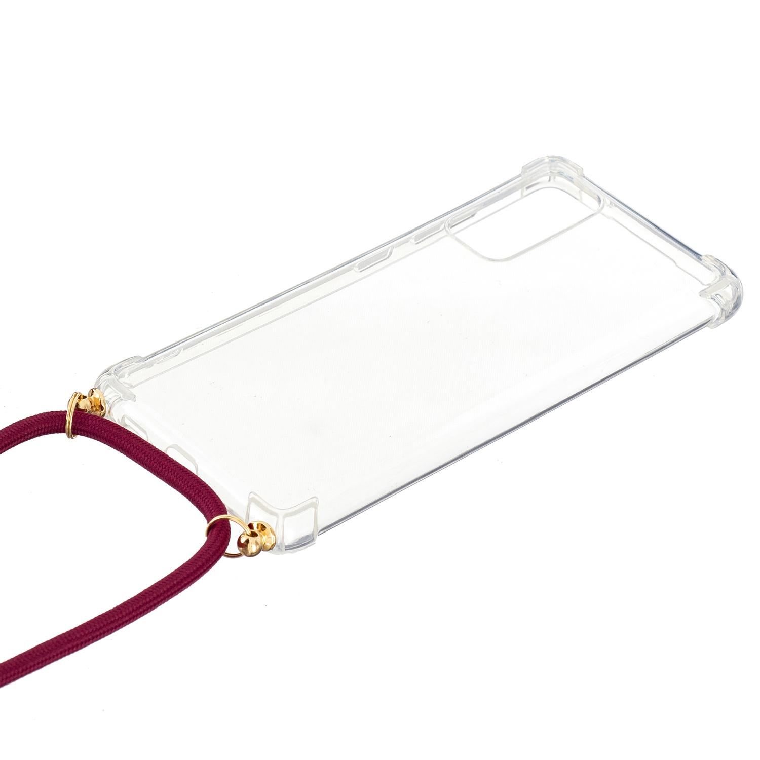 Samsung Galaxy S20 FE / S20 FE 5G Necklace Gummi Hülle Air Cushion Fallschutz   Handykette (150cm) - Dunkelrot / Gold