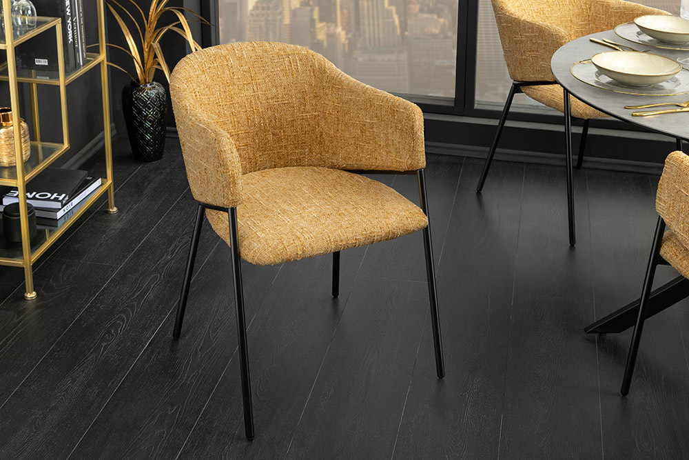 Design Stuhl NOBLESSE senfgelb Chenille schwarzes Metallgestell