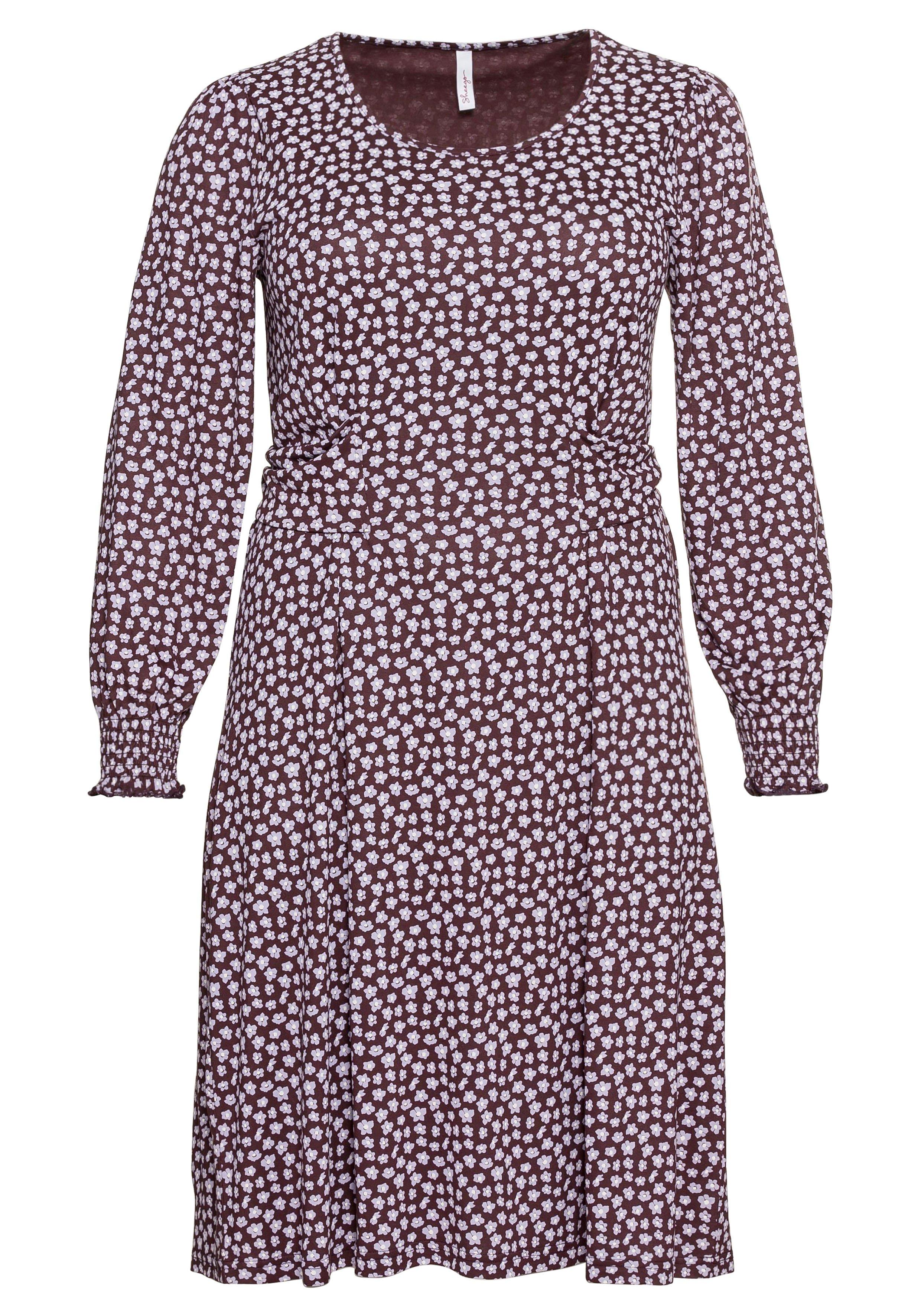 Jerseykleid mit Alloverdruck und Taillen-Bindeband
