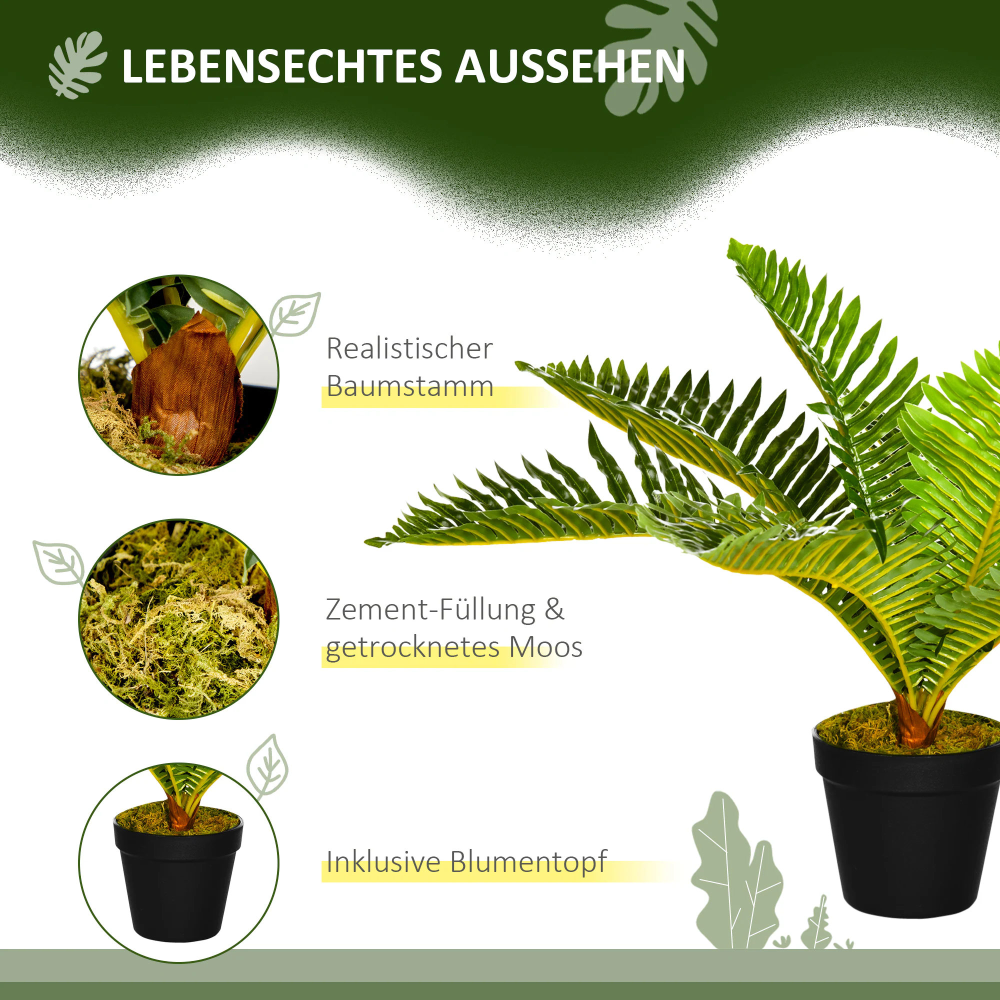 HOMCOM Künstliche Pflanze mit Übertopf grün 12,5L x 12,5B x 50H cm