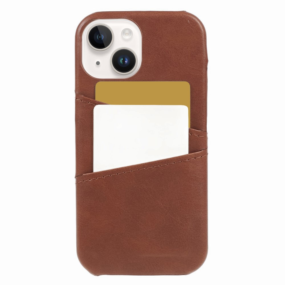 iPhone 15 Leder Hülle Snap Case   Kartenfach - Braun