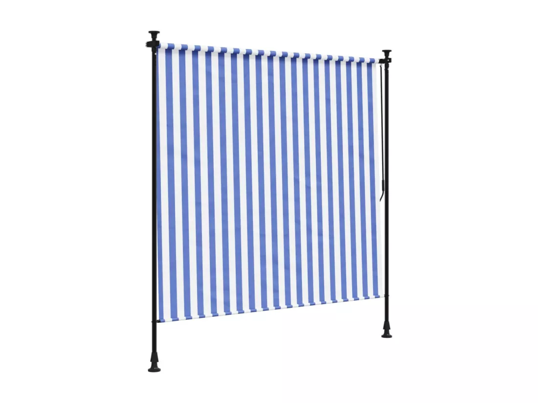 Store roulant d'extérieur bleu et blanc 200x270 cm tissu acier
