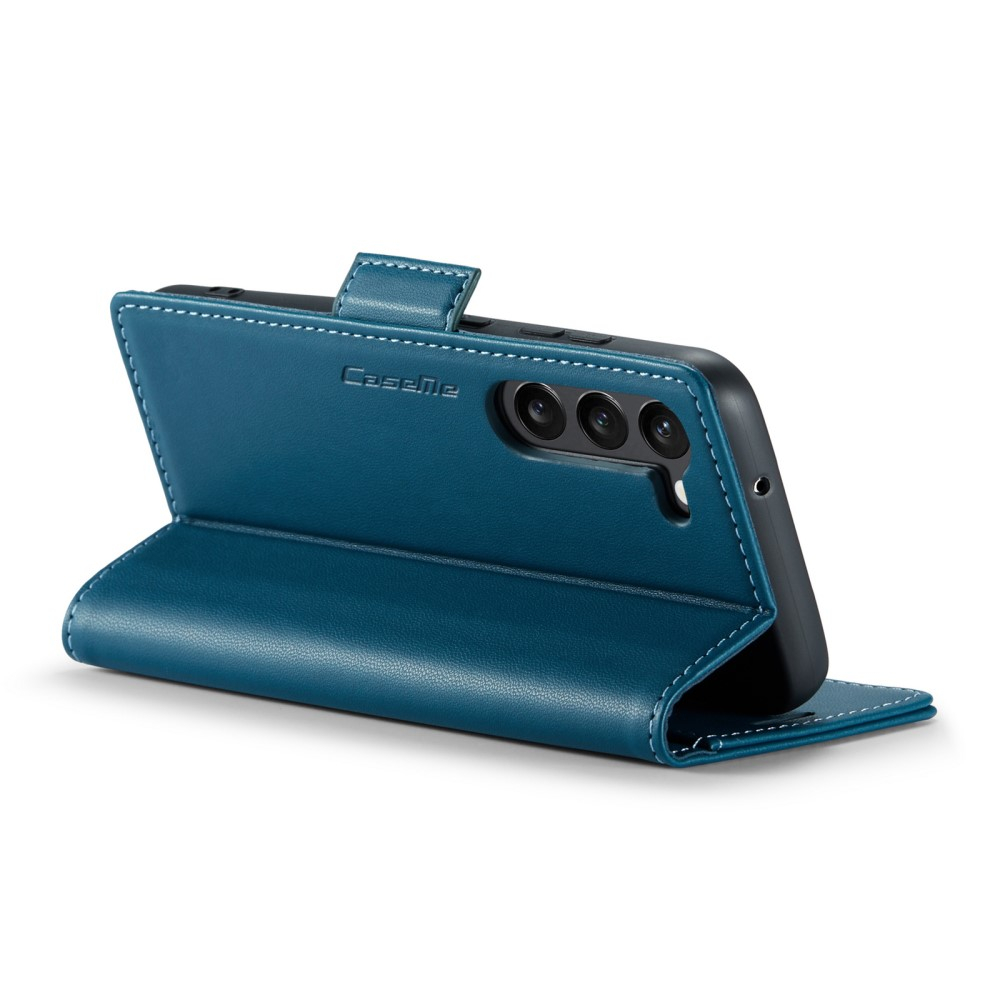 Samsung Galaxy S23 Leder Tasche Flip Wallet Etui mit Kartenfächern Litchi Look (RFID Schutz) - Blaugrün