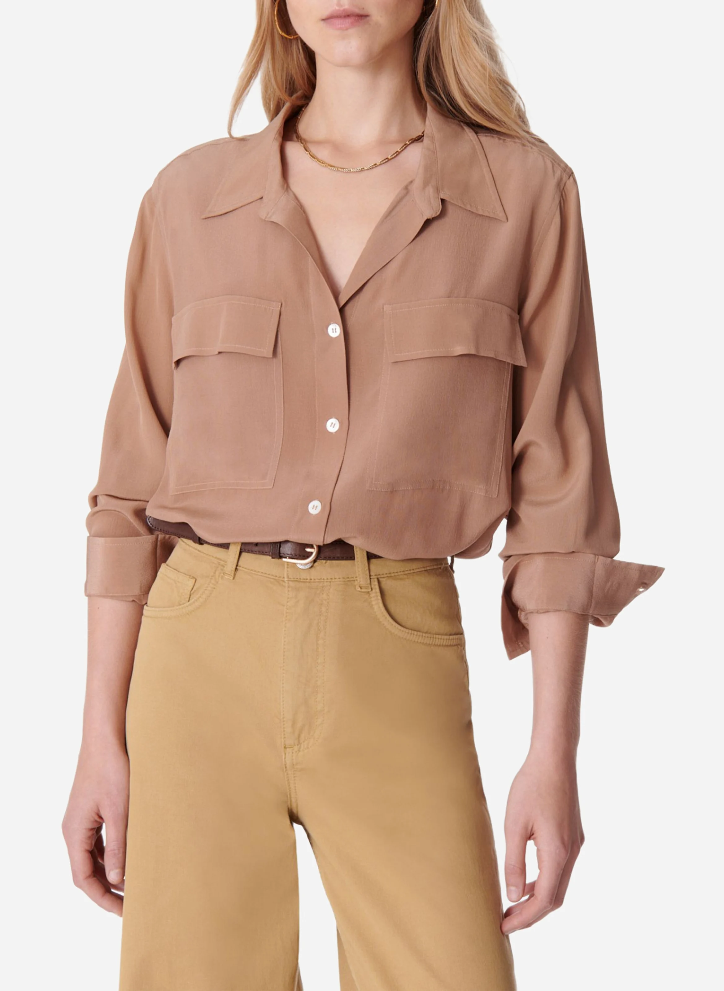 DIM - Chemise fluide avec poches en soie | Marron