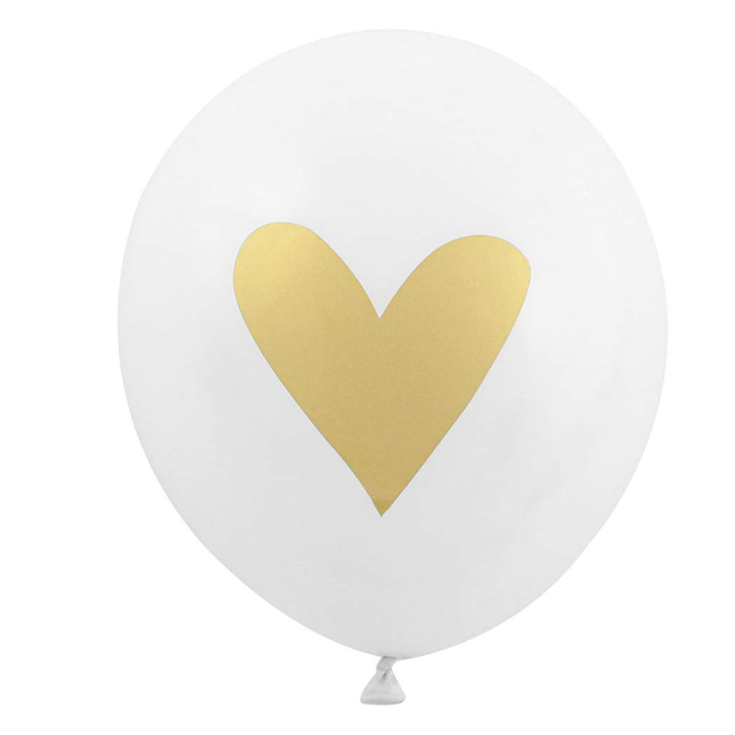 (100er Set) Ø30cm Party Ballons Deko Latex Luftballons mit Herzen - Weiss / Gold