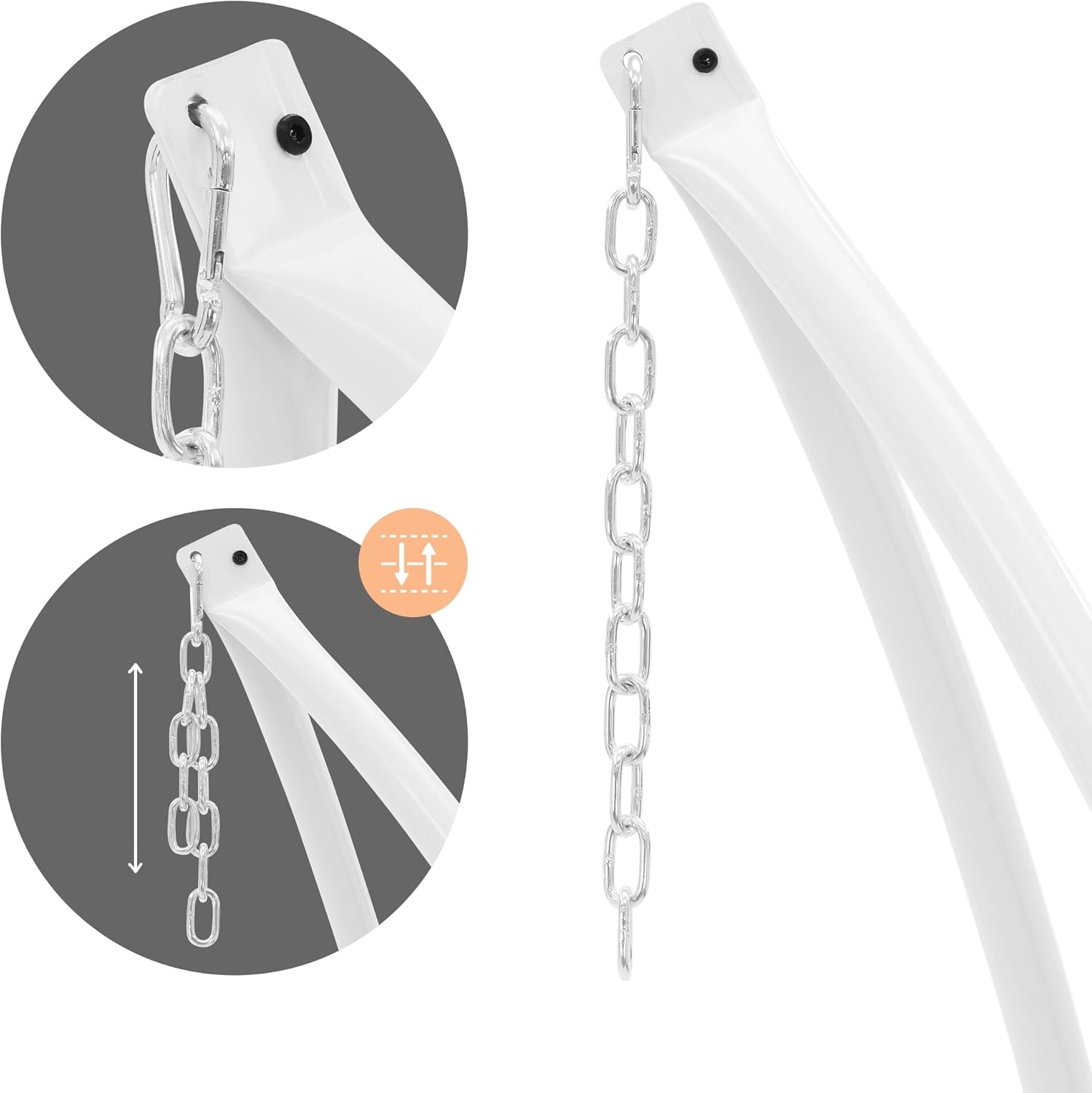 ECD Germany Hängesesselgestell Weiß, 208 cm, Belastung bis 120 kg, stabil & sicher, Stahlrohr, Freistehendes Hängestuhlgestell Hängesessel Hängestuhl Metallgestell Hängesesselständer Hängesitzständer