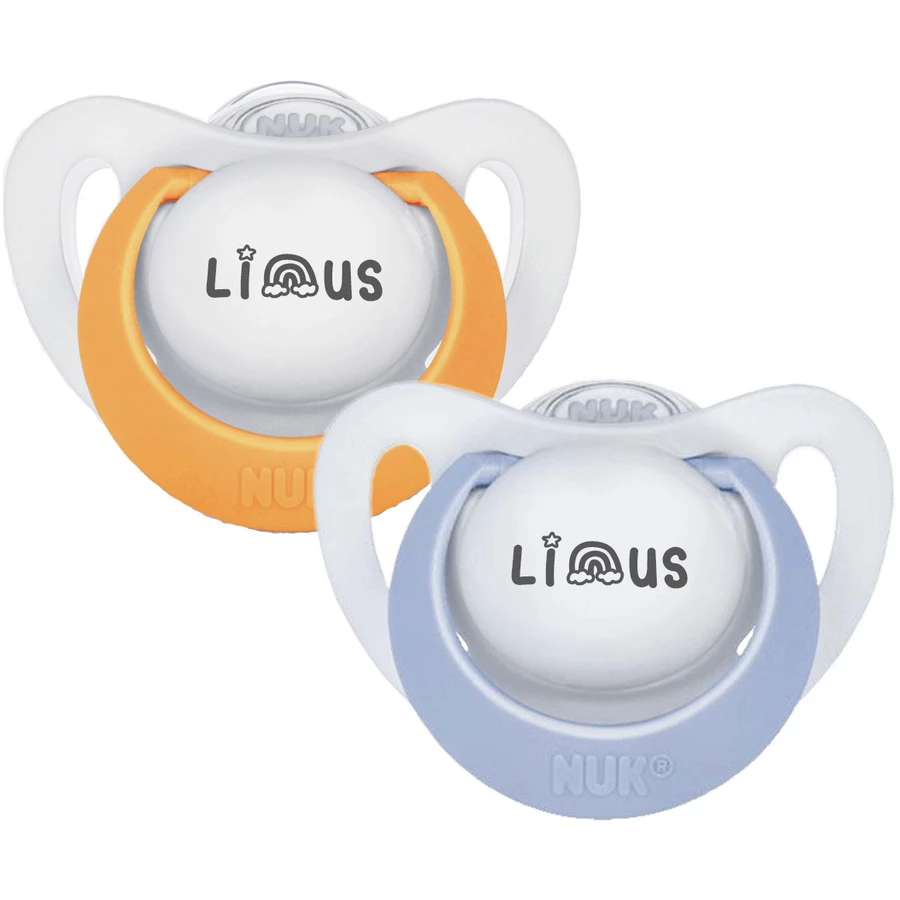 Schnullireich Schnuller mit Namen  Namensschnuller NUK Genius Rainbow – 2er Set (Junge) Weiß