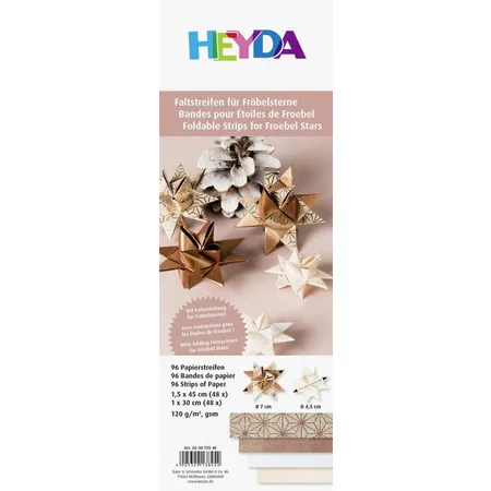 Heyda Faltstreifen-Set für Fröbelsterne 96 Streifen roségold auf natur/rosé