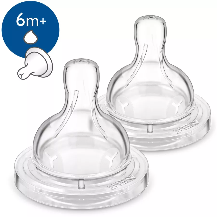 Philips Avent Anti-Kolik Klassik+ Sauger für Flasche SCF63627, Brei-Sauger ab dem 6. Monat, 2 Stück