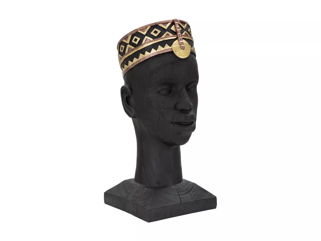 Tête d'homme Masai - 25x25x56 cm - Statue en résine noire, inspiration Afrique du Nord.