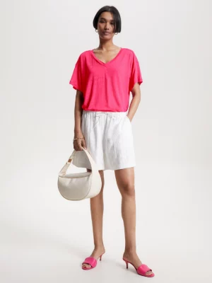 Camiseta de linho com decote em V e modelagem relaxada