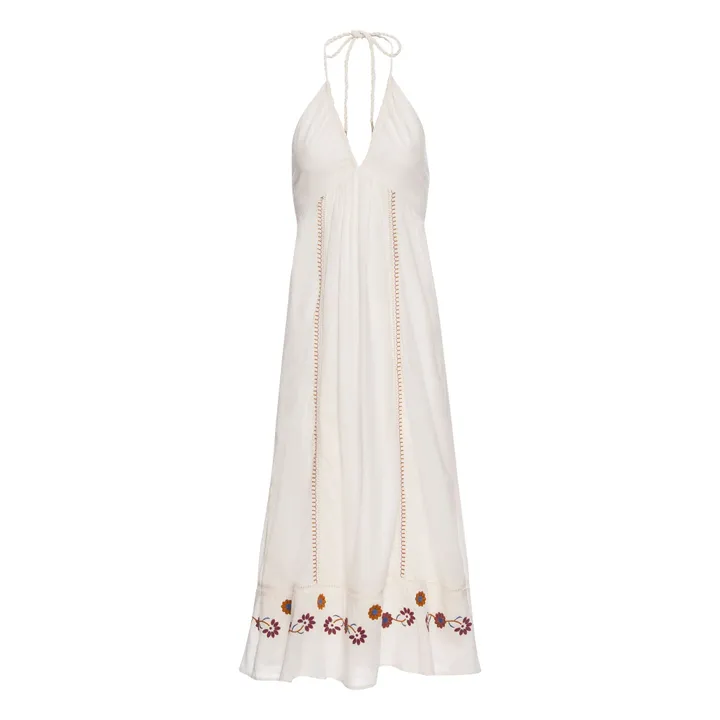 Alma Deia Robe Longue Brodée Dos Nu en Coton Bio | Blanc cassé