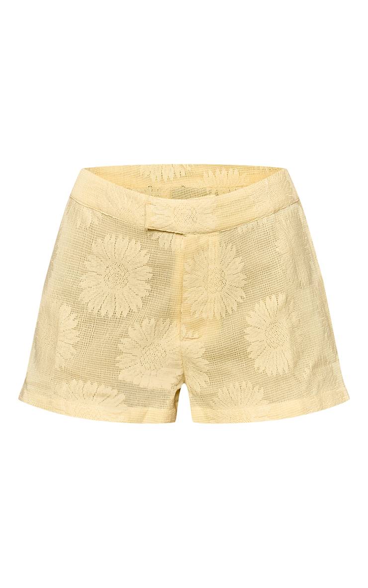 Lime Green Short Ultra-court À Détail Floral Texturé