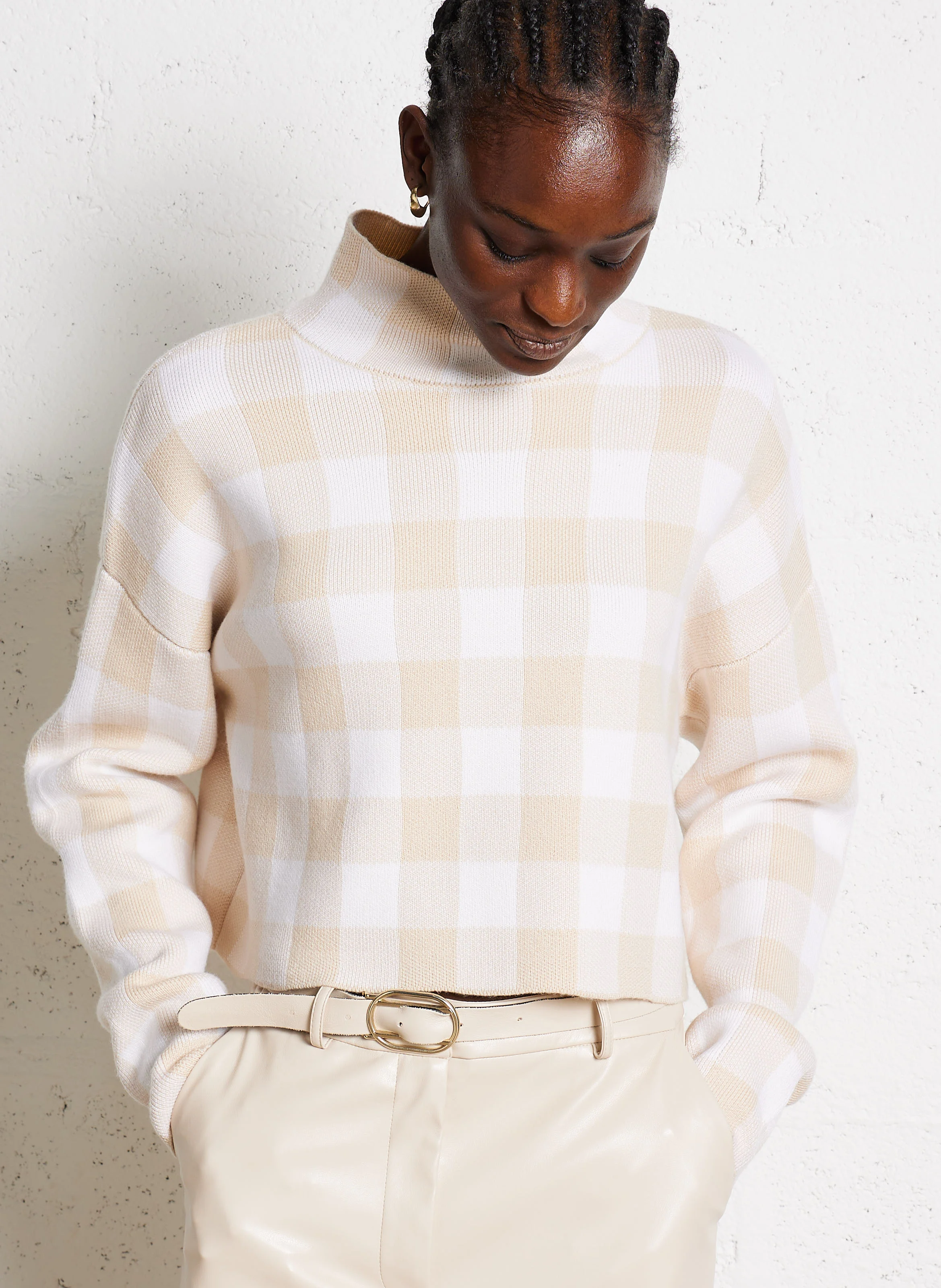 ELLIOT - Pull col montant en laine | Beige