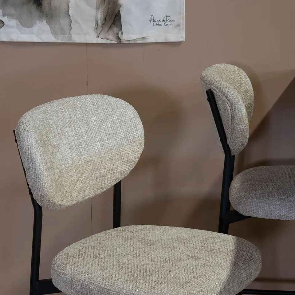 Barstoel Beige Stof - Zithoogte 65cm - 44x50x97cm - Vajèn - Set van 2