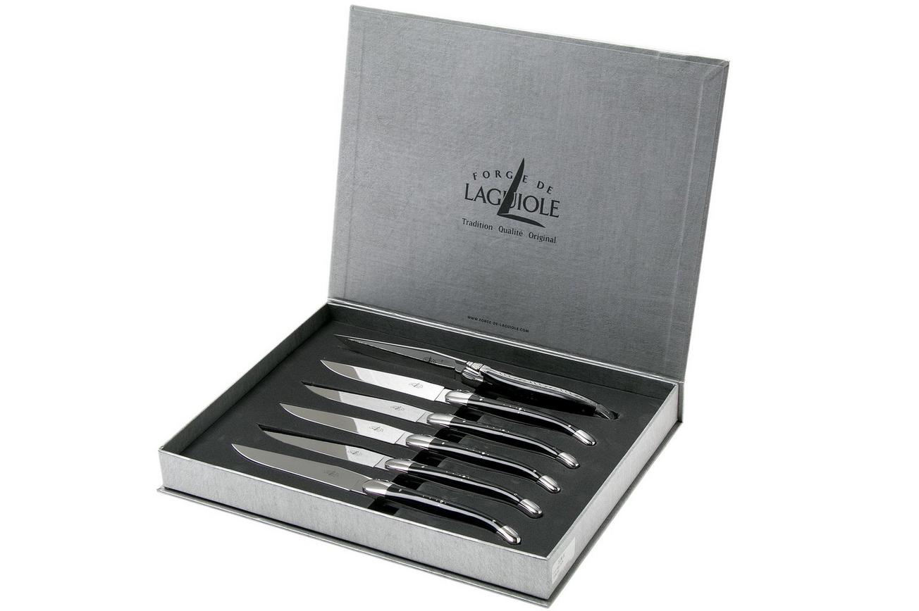 Forge de Laguiole set van 6 steakmessen zwart hoorn, T62MINBN