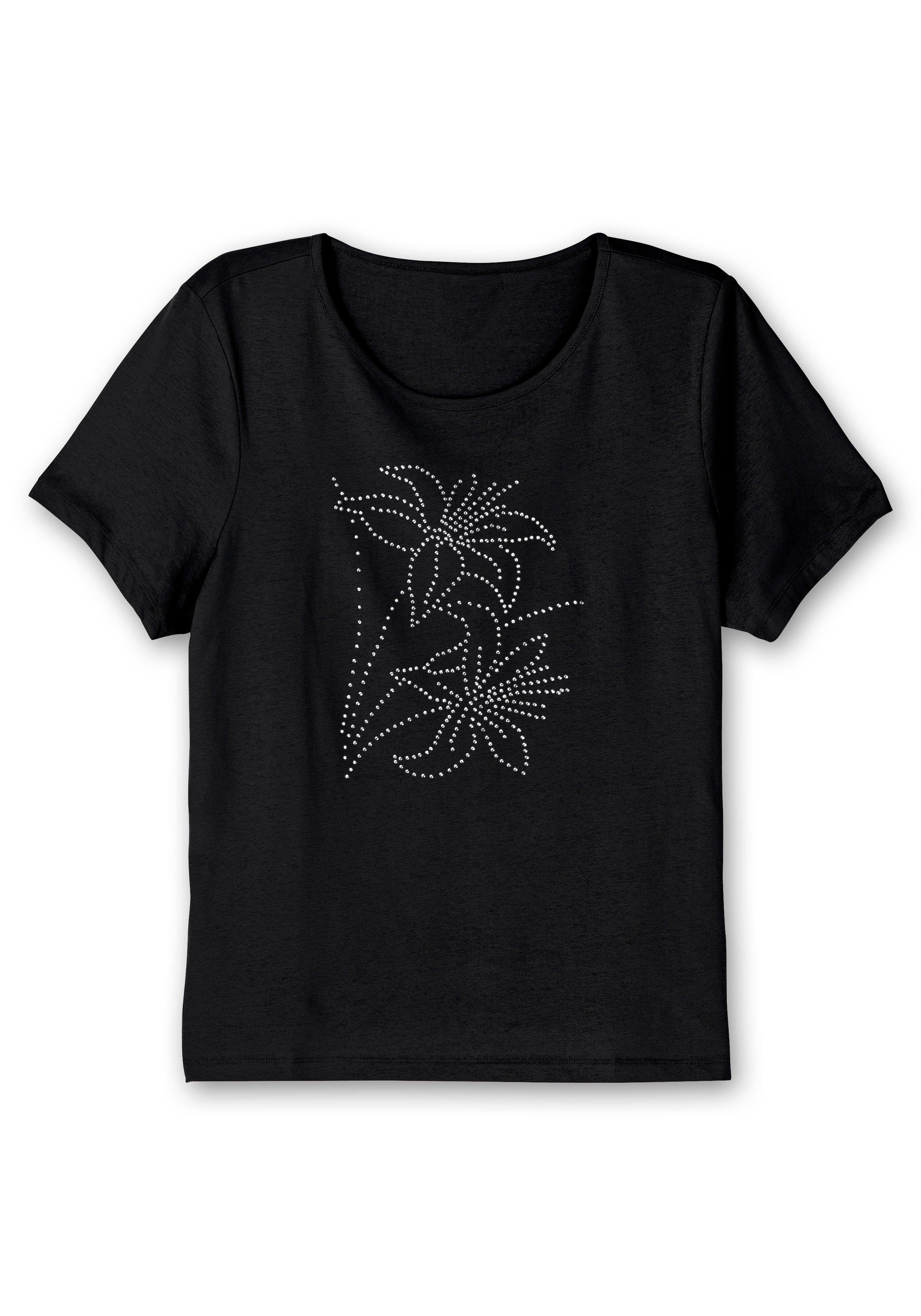 Shirt mit Blumenmuster aus Ziersteinchen vorn