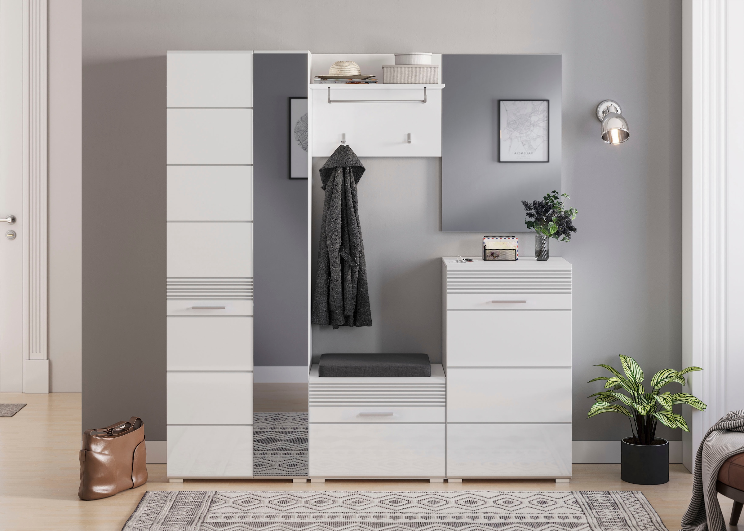 INOSIGN Schuhkommode »Malmö, Breite 60 cm, 1 Tür, 5 Fächer, hochwertige MDF Front« Rillenfräsung, Anrichte, Schrank, Kommode, Dielenmöbel, Flurmöbel